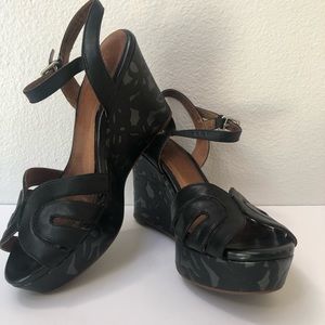 Black Clarks Floral Wedge Pumps